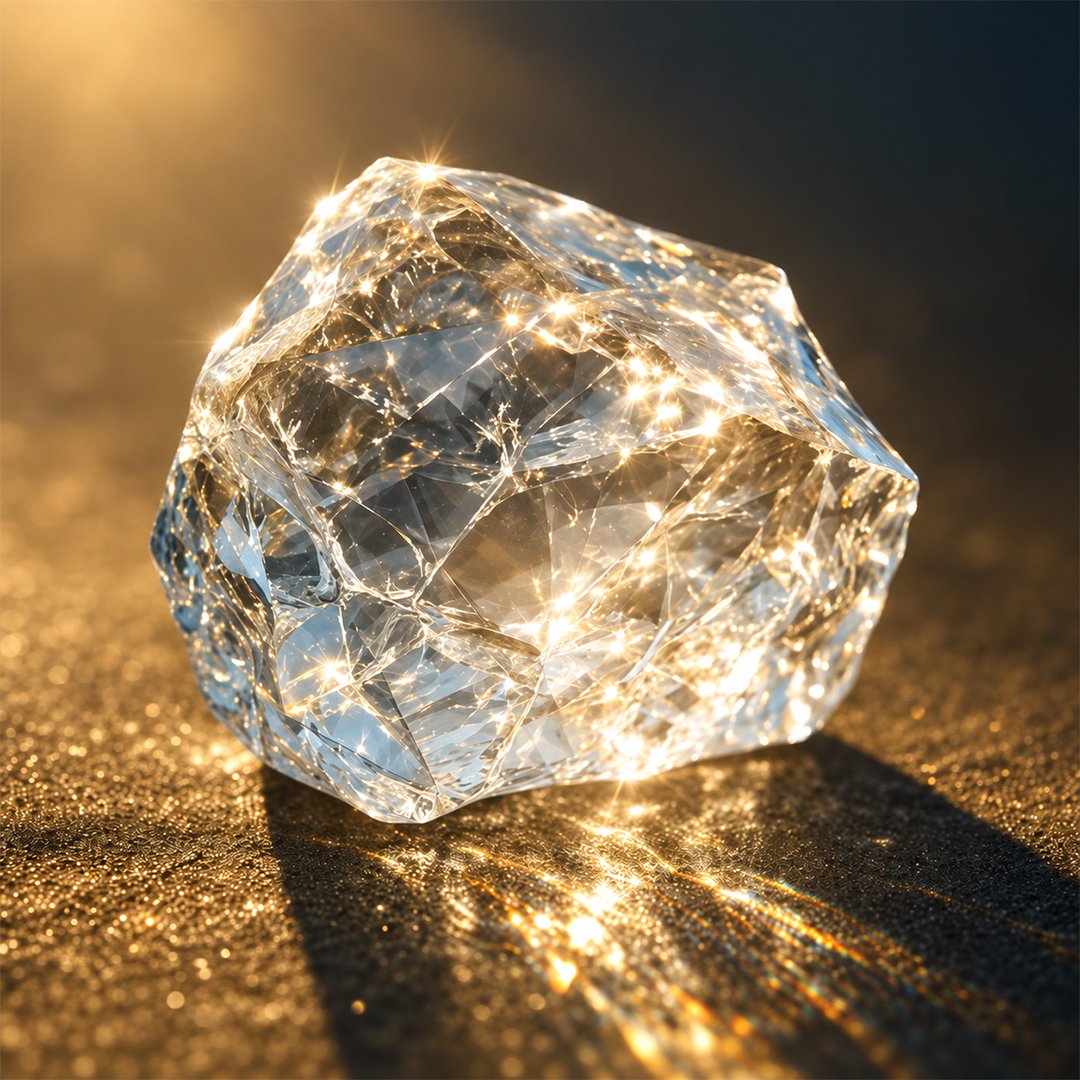 Crystal catching golden light